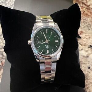 Men's Silver and Green Watch